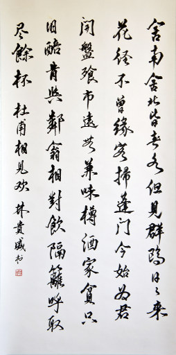 狮岛书友 林贵盛 - 中国书法 行楷 七律纪事诗 - 大中堂